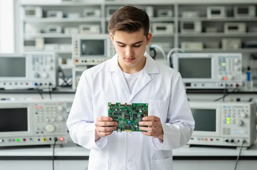Beitragsbild zum dualen Studium Elektrotechnik mit Studierenden in Aktion