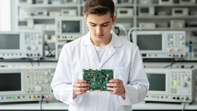 Beitragsbild zum dualen Studium Elektrotechnik mit Studierenden in Aktion