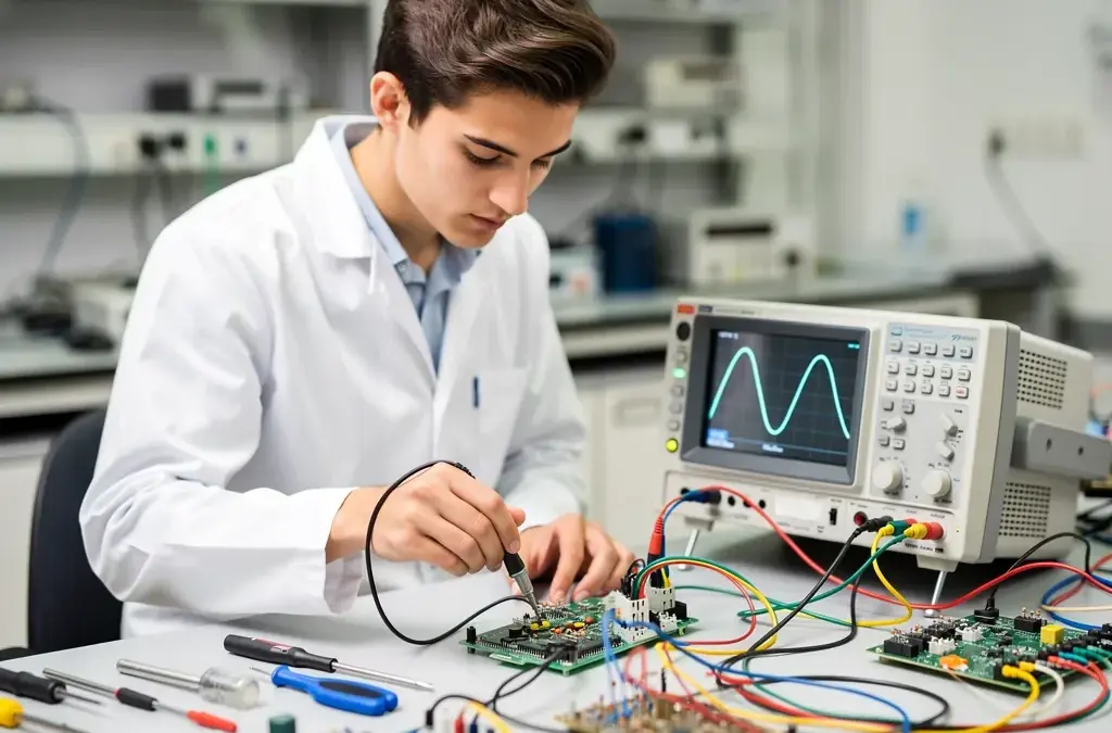 Studierende der Elektrotechnik erlernen elektrische Systeme, Mathematik und Physik im Bachelor-Studium