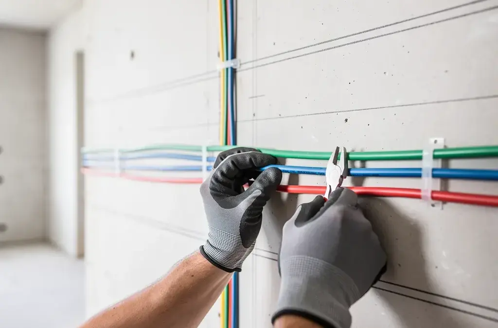 Beispielhafte Elektroinstallation mit Installationszonen und Leitungsverlauf in einem Raum