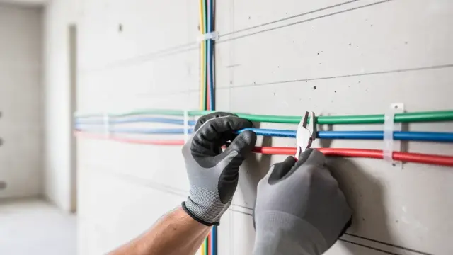 Beispielhafte Elektroinstallation mit Installationszonen und Leitungsverlauf in einem Raum