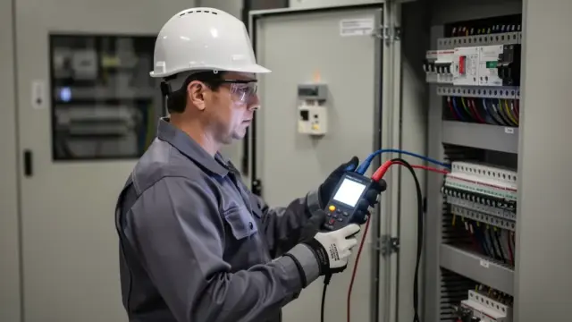 Ein Fachmann testet die Isolationsmessung in der Praxis der Messtechnik