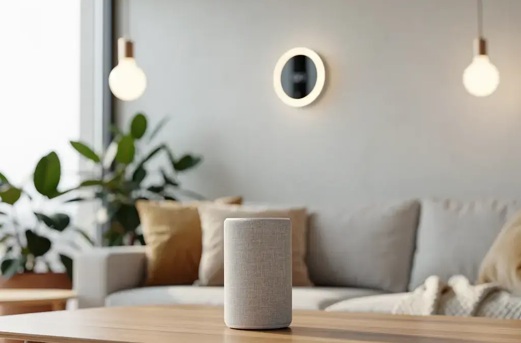 Bild von vernetzten Smart Home Geräten zur automatisierten Steuerung von Licht und Temperatur