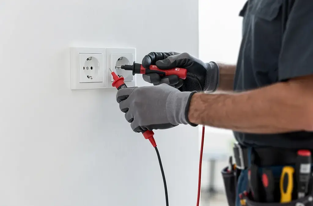 Professionelle Spannungmessung in der Steckdose mit Multimeter oder Spannungsprüfer