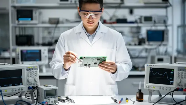 Bild eines wissenschaftlichen Mitarbeiters Elektrotechnik bei Forschung und Entwicklung